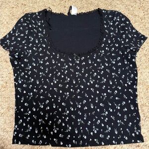 Divided Black Floral Women's Blouse